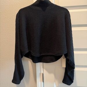 Anthropologie Women's Black Ribbed Mock Neck Cropped Sweater
